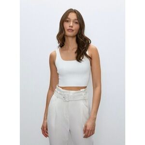Aritzia Babaton White Sculpt Knit Cropped Top